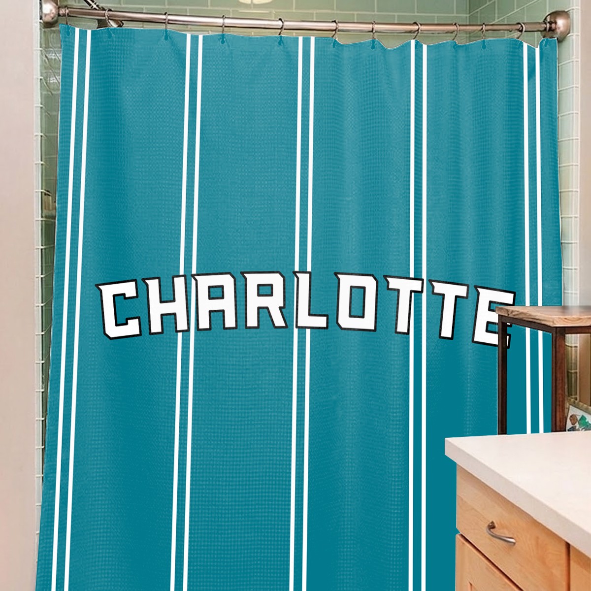 Charlotte Hornets Uptown shower curtain merchandise concept